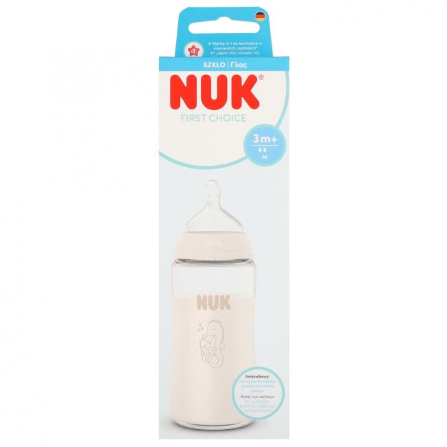 NUK Butelka szklana 240ml First Choice silikonowy smoczek M Konik morski 10212058 