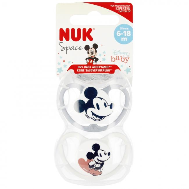NUK Smoczek uspokajający silikonowy 6-18m Space Disney Miki popielaty op.2 szt. 10176286