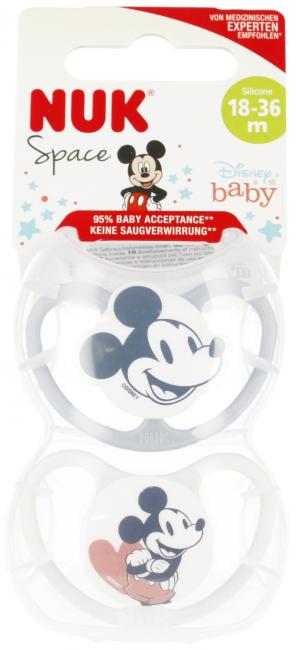 NUK Smoczek uspokajający silikonowy 18-36m Space Disney Miki biały op.2 szt. 10177176