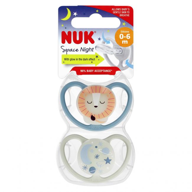 NUK Smoczek uspokajający silikonowy 0-6m Space Night niebieski/popiel op.2 szt. 10730578