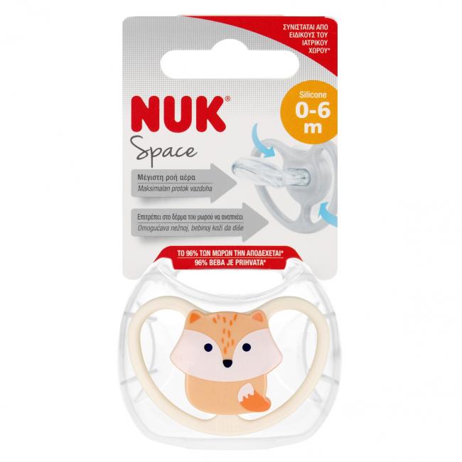 NUK Smoczek uspokajający silikonowy 0-6m Space Lisek 10730331