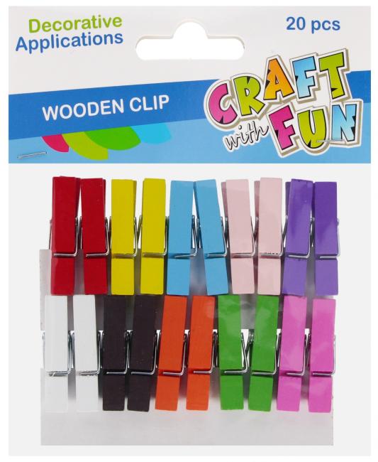 Drewniane spinacze kolorowy 20 szt. 3,5 cm CRAFT WITH FUN 555401