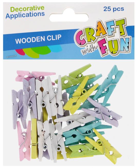 Drewniane spinacze kolorowy pastelowy 25 szt. 2,5 cm CRAFT WITH FUN 555402