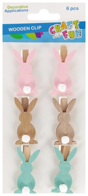 Drewniane spinacze Królik z pomponem 6szt. Wielkanoc CRAFT WITH FUN 555440