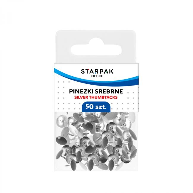 Pinezki metalowe srebrne 50szt. etui STARPAK 559660