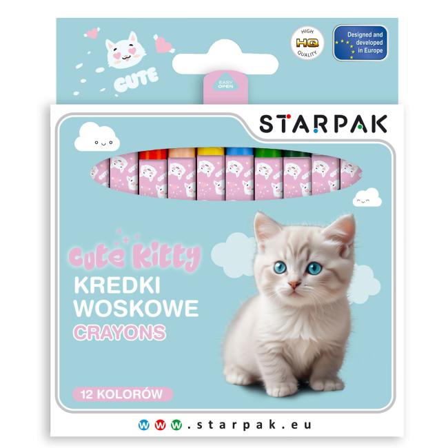 Kredki woskowe 12 kolorów Cuties Kitty STARPAK 559671