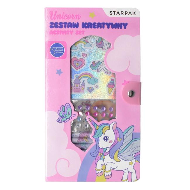 Zestaw kreatywny do kolorowania  naklejki, kredki, diamenciki Unicorn STARPAK 552493