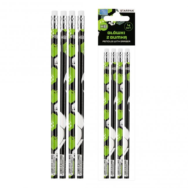 Ołówek z gumką HB Football op. 4 szt. STARPAK 553559