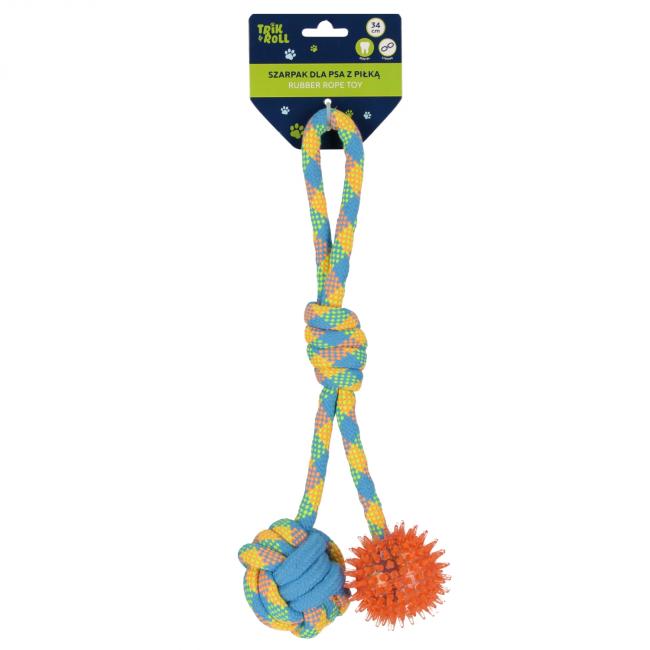 Zabawka dla psa Szarpak 34 cm z piłką 2 stronny pomarańczowy TRIK&ROLL 560877