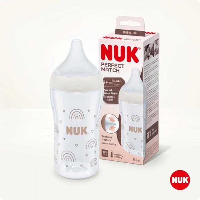 NUK Butelka 260ml silikonowy smoczek M Perfect Match tęcza 10742026 