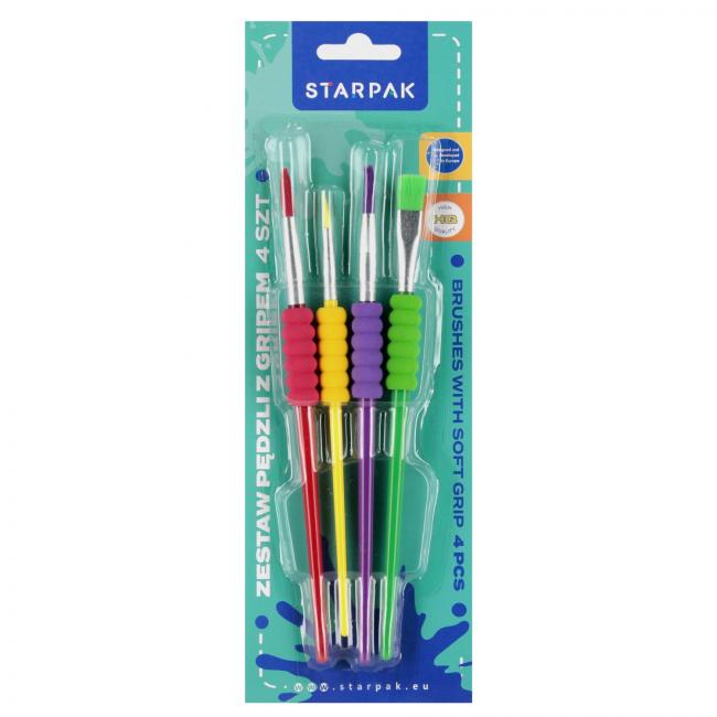Zestaw pędzli szkolnych z gripem 4szt. STARPAK 563037