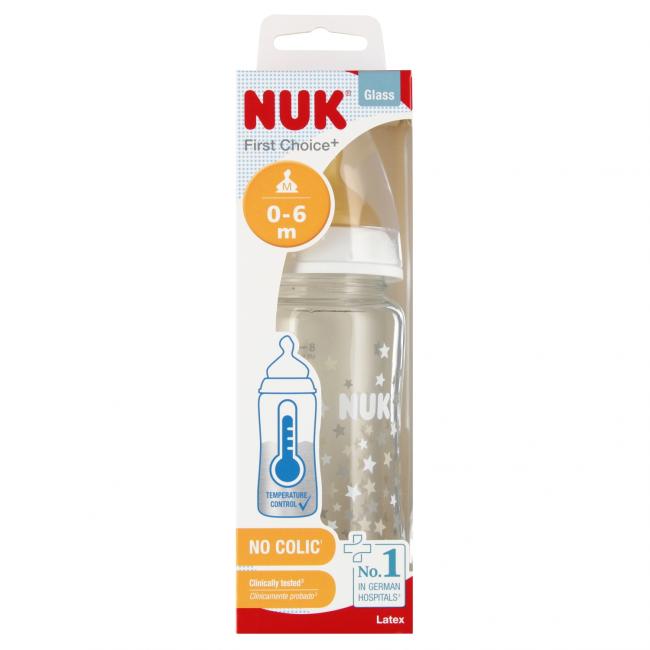 NUK Butelka szklana 240ml  smoczek  0-6m biała 10745122
