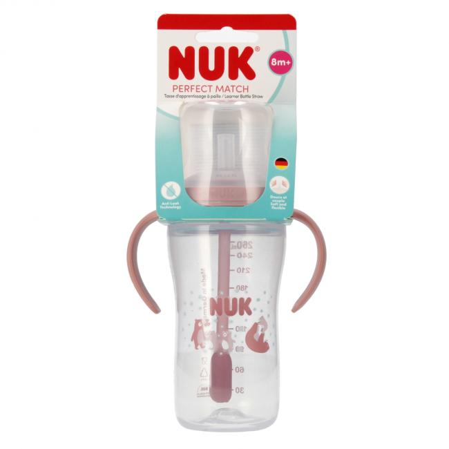 NUK Butelka do nauki picia ze słomką 260ml Miś 10216321 