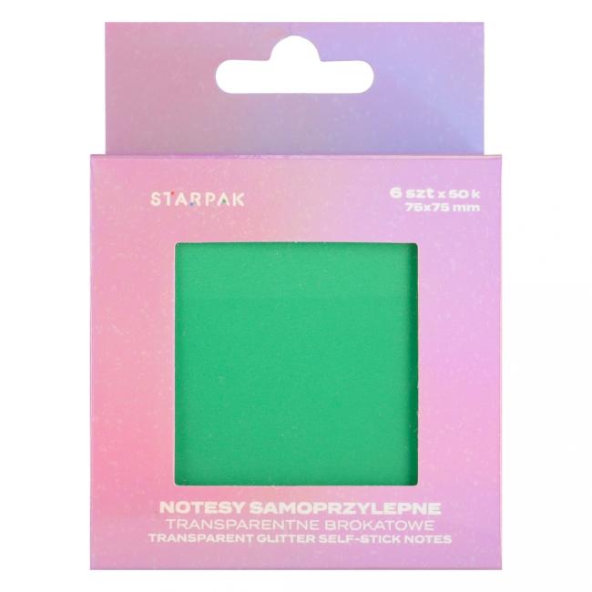 Notes samoprzylepny 75x75/50k transparent 6 kolorów Brokat STARPAK 576518