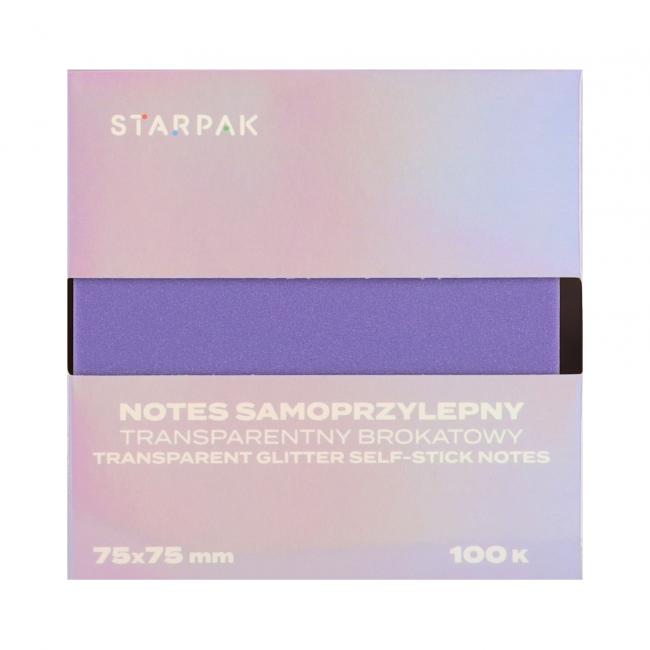 Notes samoprzylepny 75x75/100k transparent brokat fioletowy STARPAK 576527