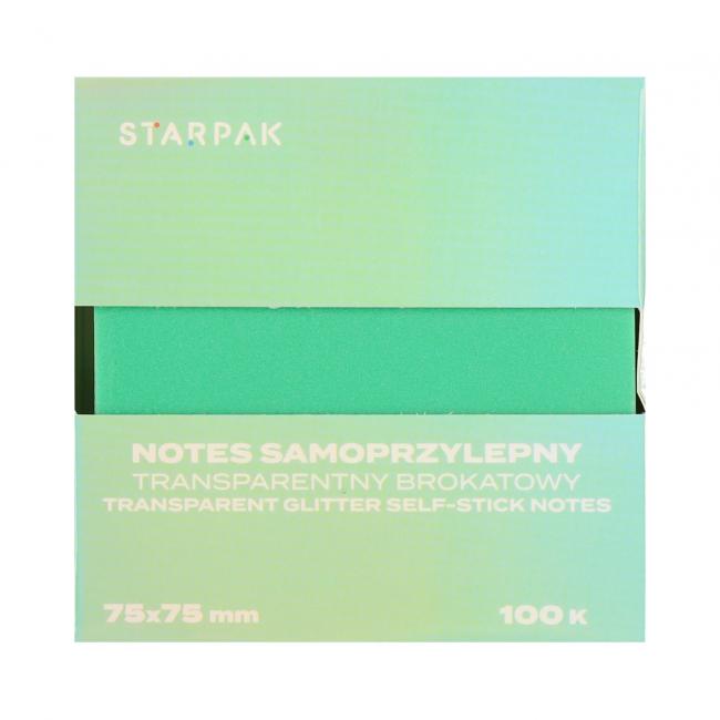 Notes samoprzylepny 75x75/100k transparent brokat zielony STARPAK 576531