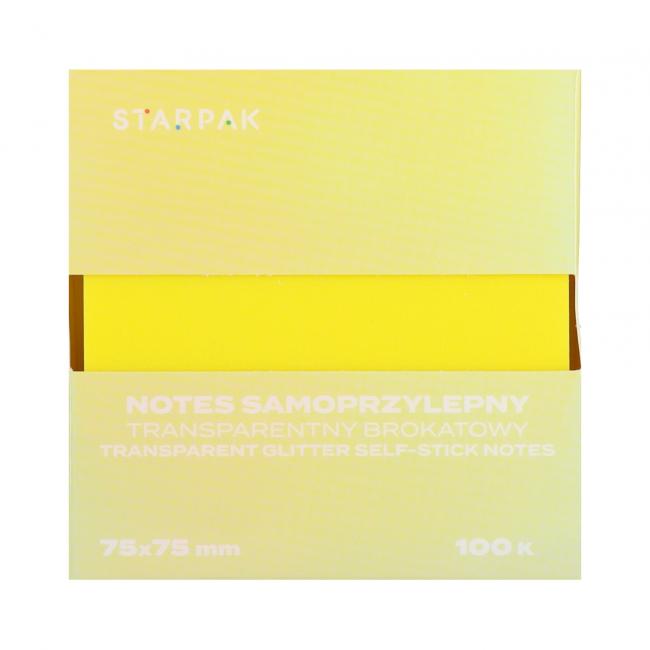 Notes samoprzylepny 75x75/100k transparent brokat żółty STARPAK 576532