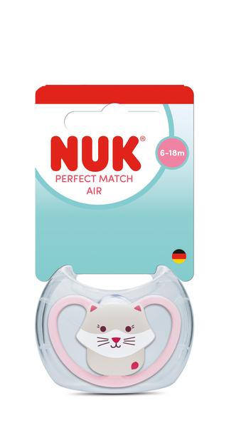 NUK Smoczek uspokajający silikonowy 6-18m Perfect Match Air Kot 10176342