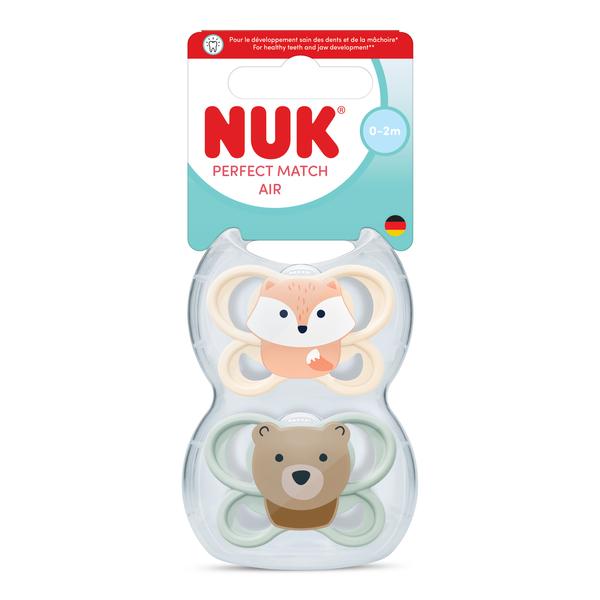 NUK Smoczek uspokajający 2 elementy 0-2 m Perfect Match Air Lis/Miś op.2 szt. 10174006