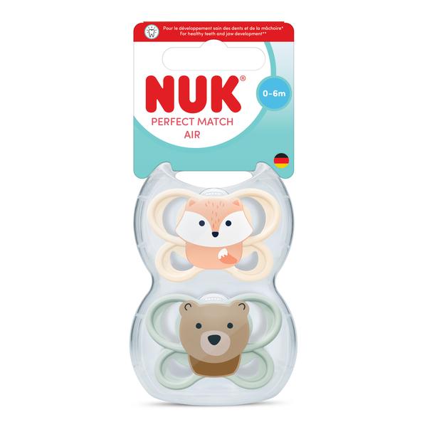 NUK Smoczek uspokajający 2 elementy 0-6m Perfect Match Air Lis/Miś op.2 szt. 10175343