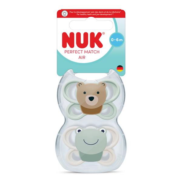 NUK Smoczek uspokajający 2 elementy 0-6m Perfect Match Air Miś/Żaba op.2 szt. 10175344