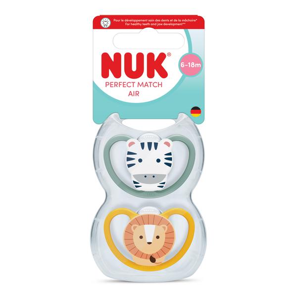 NUK Smoczek uspokajający 2 elementy 6-18 m Perfect Match Air Zebra/Lew op.2 szt. 10176339