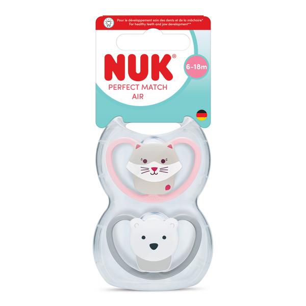 NUK Smoczek uspokajający 2 elementy 6-18m Perfect Match Air Kot/Miś op.2 szt.10176340