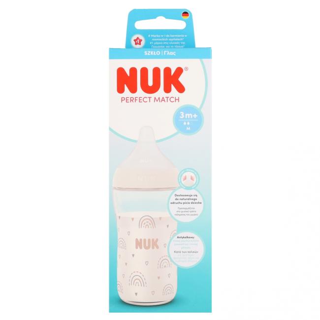NUK Butelka szklana 230ml Perfect Match silikonowy smoczek S Tęcza 10212056 