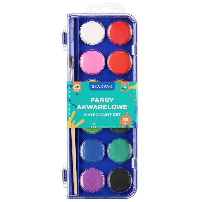 Farby akwarelowe 12 kolorów z pędzelkiem STARPAK 583155