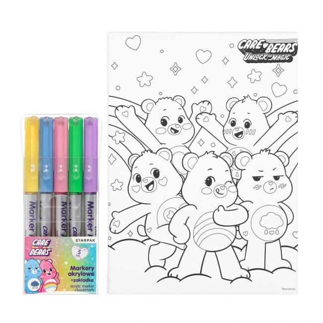 Podobrazie z nadrukiem   markery akrylowe 5 kolorów Care Bears STARPAK 583602