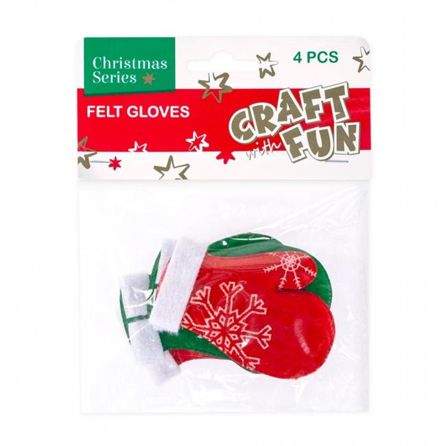 Ozdoba dekoracyjna filc Rękawica 4 szt. Boże Narodzenie CRAFT WITH FUN 412884