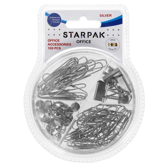 Akcesoria biurowe 100 elementów srebrne STARPAK 471029
