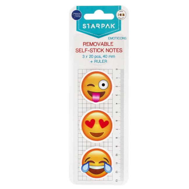 Zakładka indeksująca 40mm/20k okrągła 3szt Emoticon plus linijka STARPAK 472875