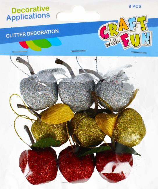 Ozdoba dekoracyjna drucik Jabłka brokatowe CRAFT WITH FUN 481015