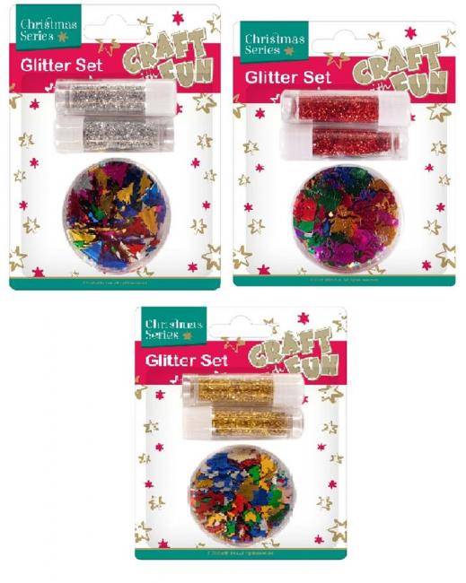 Zestaw 3 ozdób brokatowych mix Boże Narodzenie CRAFT WITH FUN  385047