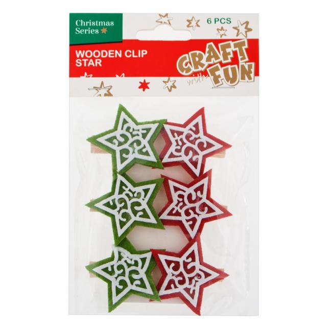 Drewniane spinacze Gwiazdka filcowa Boże Narodzenie  CRAFT WITH FUN 438601