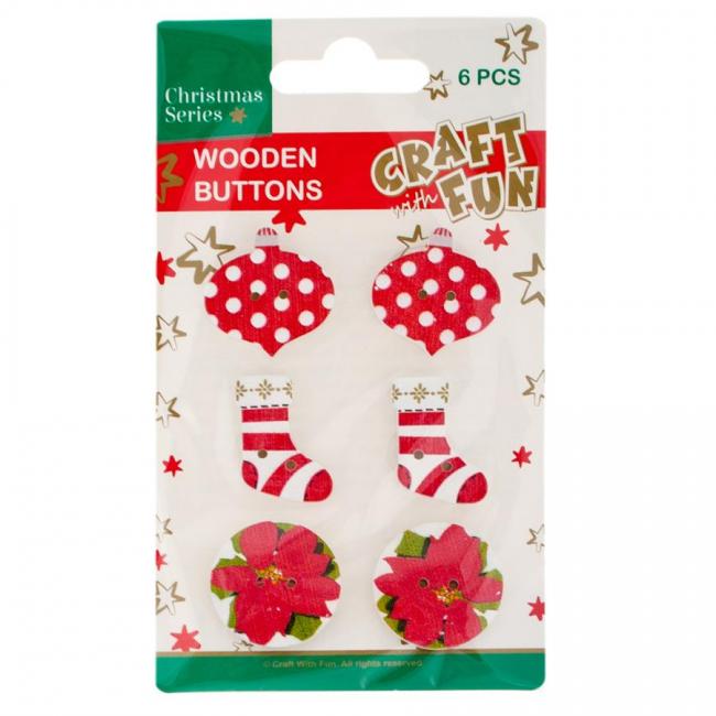 Ozdoba dekoracyjna drewniana Guzik mix wzorów Boże Narodzenie CRAFT WITH FUN 438497