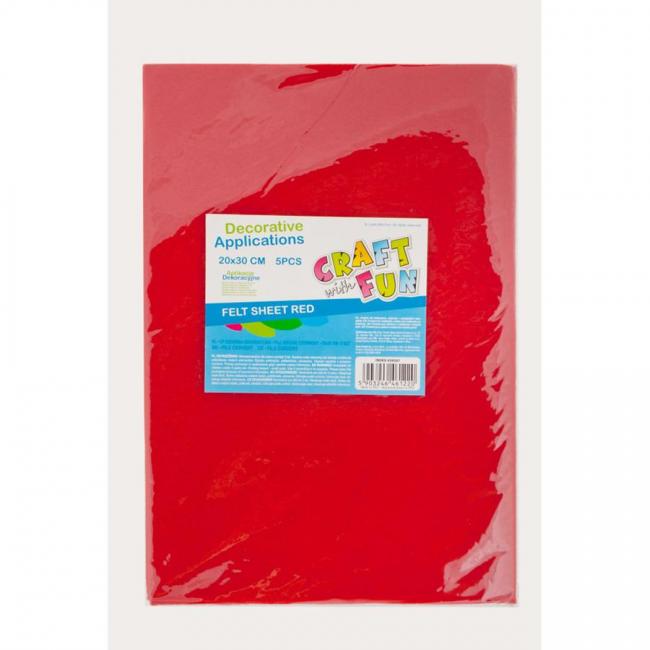 Filc dekoracyjny arkusz 5 szt. czerwony CRAFT WITH FUN 439307