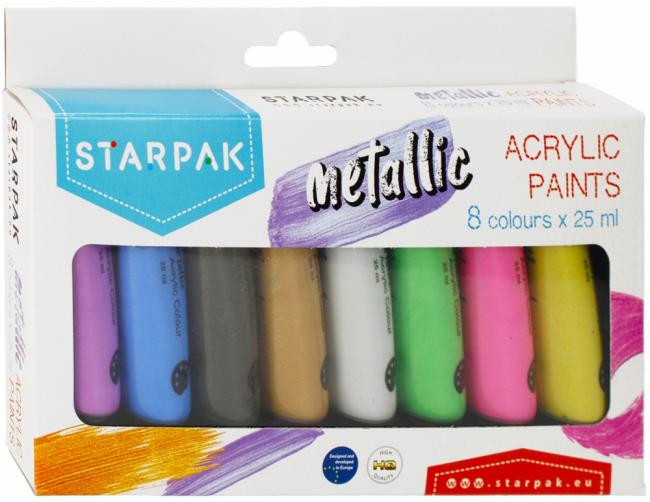 Farby akrylowe 8 kolorów 25ml metaliczne STARPAK 484980