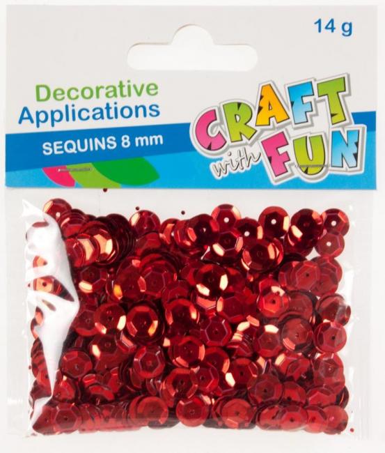 Cekiny metaliczne okrągłe 8 mm czerwone CRAFT WITH FUN 384020