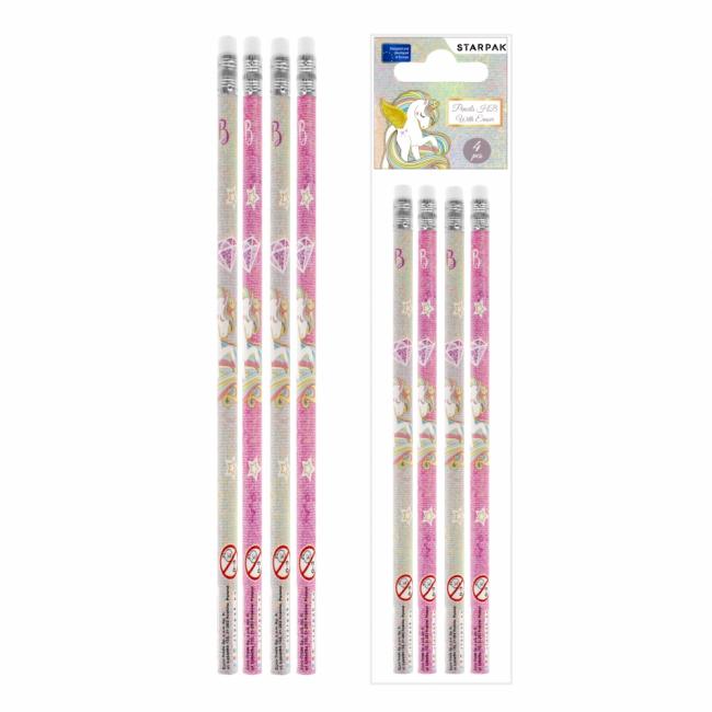Ołówek z gumką HB Unicorn 4 szt. STARPAK 490989