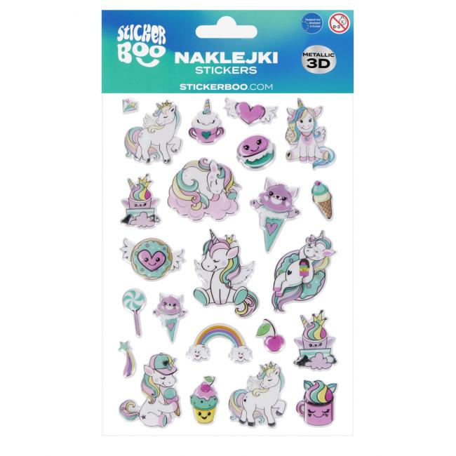 Naklejki 14x21 cm 3D Jednorożec STICKER BOO 493712