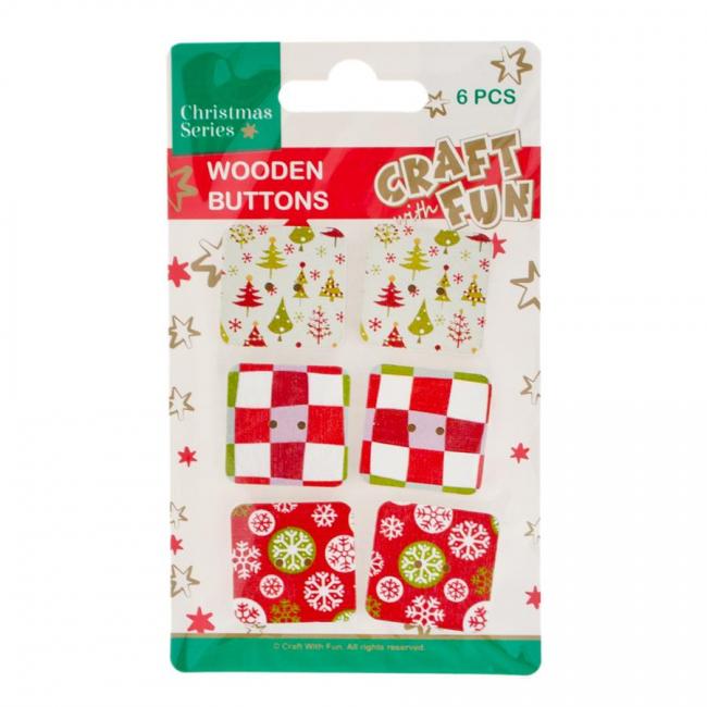 Ozdoba dekoracyjna drewniana Guzik Kwadrat Boże Narodzenie CRAFT WITH FUN 438511