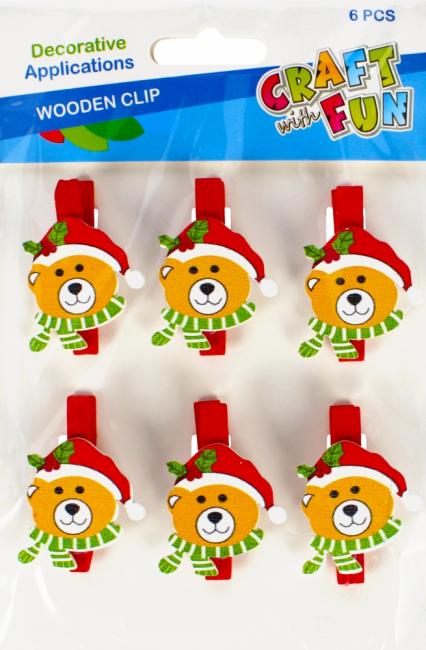 Drewniane spinacze Boże Narodzenie Miś CRAFT WITH FUN 480400