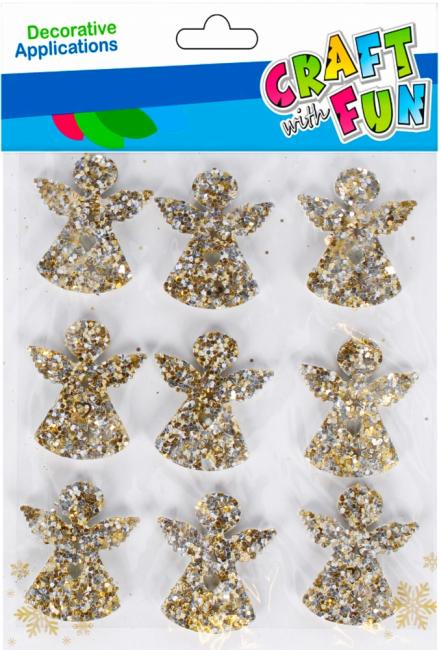 Ozdoba dekoracyjna samoprzylepna Eva Aniołek brokatowy 9 szt. Boże Narodzenie CRAFT WITH FUN 501371