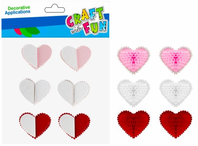 Ozdoba dekoracyjna naklejki Serca harmonijka 6 szt. Walentynki CRAFT WITH FUN 501406