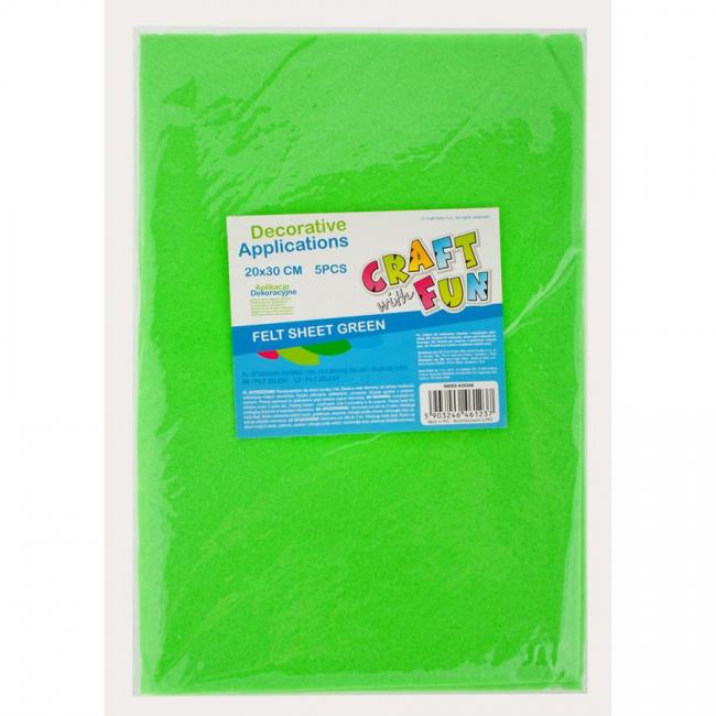 Filc dekoracyjny arkusz 5 szt. zielony CRAFT WITH FUN 439308