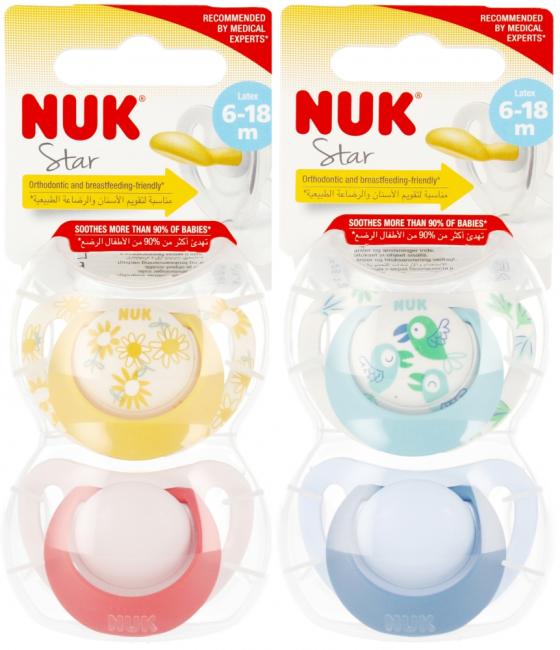 NUK Smoczek uspokajający lateksowy 6-18m Star mix wzorów 10734075
