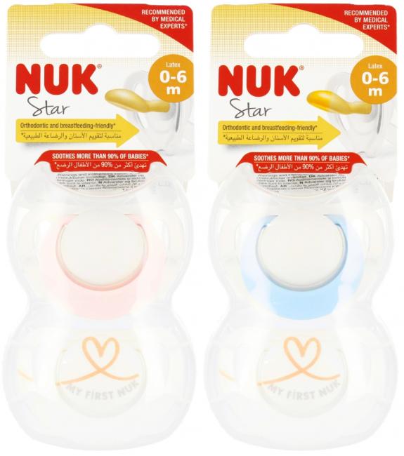 NUK Smoczek uspokajający lateksowy 0-6m Star mix kolorów 10726070