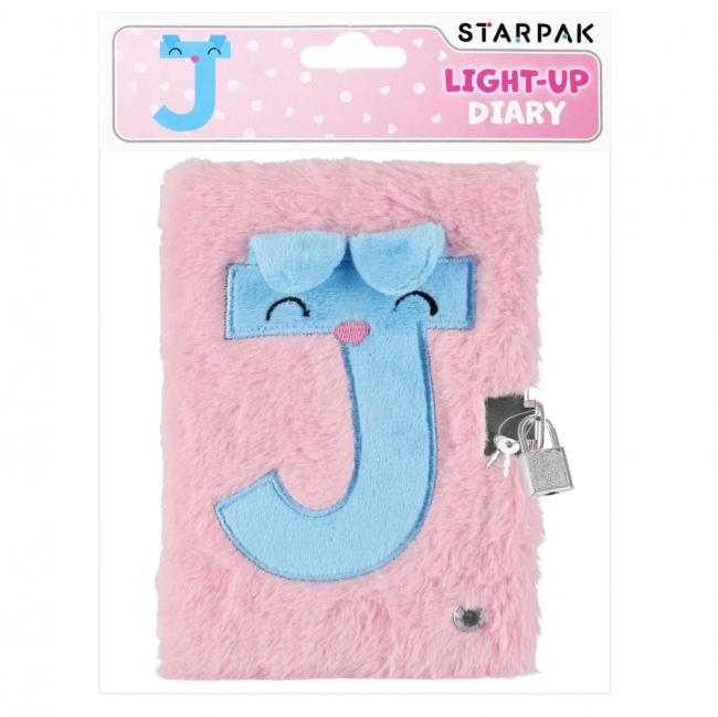 Pamiętnik pluszowy zamykany Pink "J" świecący  STARPAK 526050